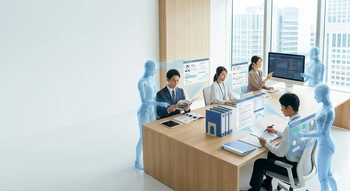 人とAI Crewが同じチームの一員として業務を分担するイメージ